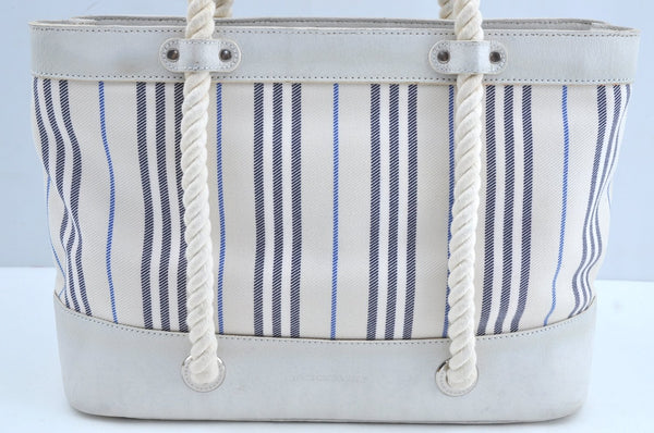 Authentic BURBERRY Vintage Stripe Canvas Leather Shoulder Hand Bag White K5593