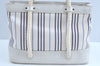 Authentic BURBERRY Vintage Stripe Canvas Leather Shoulder Hand Bag White K5593