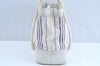 Authentic BURBERRY Vintage Stripe Canvas Leather Shoulder Hand Bag White K5593