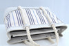 Authentic BURBERRY Vintage Stripe Canvas Leather Shoulder Hand Bag White K5593