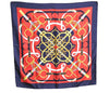 Authentic HERMES Carre 90 Scarf "Eperon d'or" Silk Navy Blue Red K5611