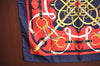 Authentic HERMES Carre 90 Scarf "Eperon d'or" Silk Navy Blue Red K5611