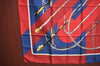Authentic HERMES Carre 90 Scarf "Clic Clac" Silk Red Blue K5619