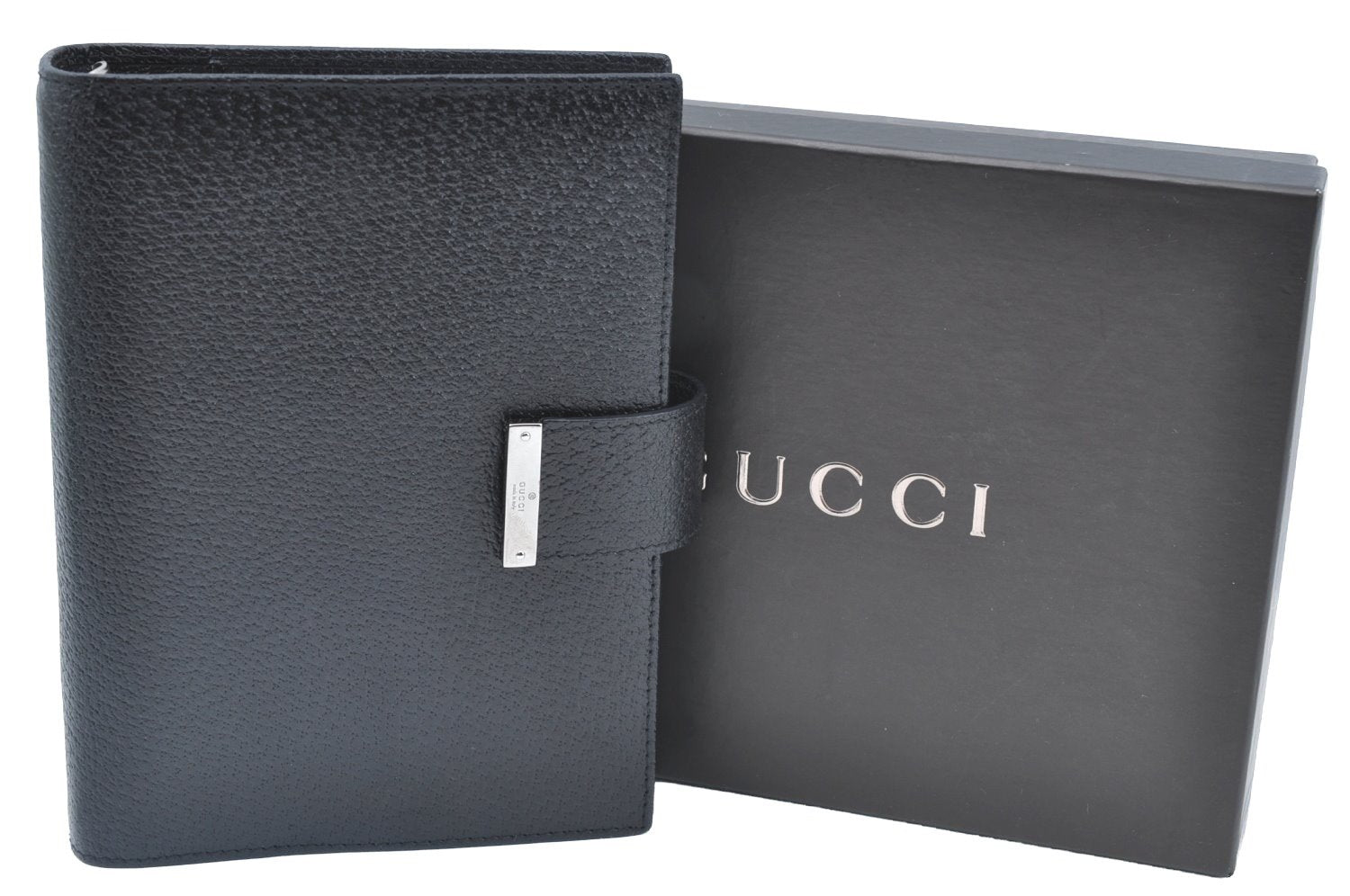 Authentic GUCCI Note Book Day Planner Cover 2003 Leather 115241 Black Box K5620