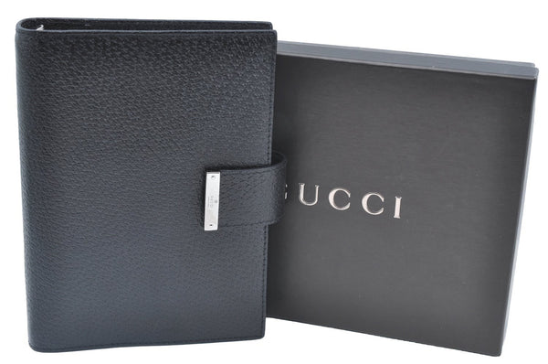 Authentic GUCCI Note Book Day Planner Cover 2003 Leather 115241 Black Box K5620