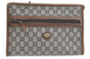 Authentic GUCCI GG Plus Clutch Hand Bag Purse PVC Leather Brown K5632