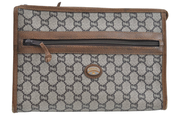 Authentic GUCCI GG Plus Clutch Hand Bag Purse PVC Leather Brown K5632