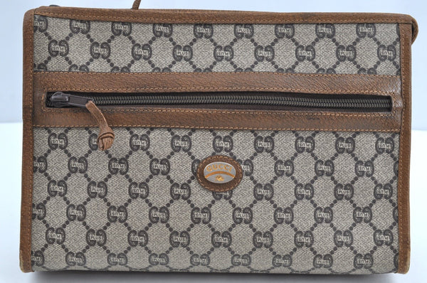 Authentic GUCCI GG Plus Clutch Hand Bag Purse PVC Leather Brown K5632