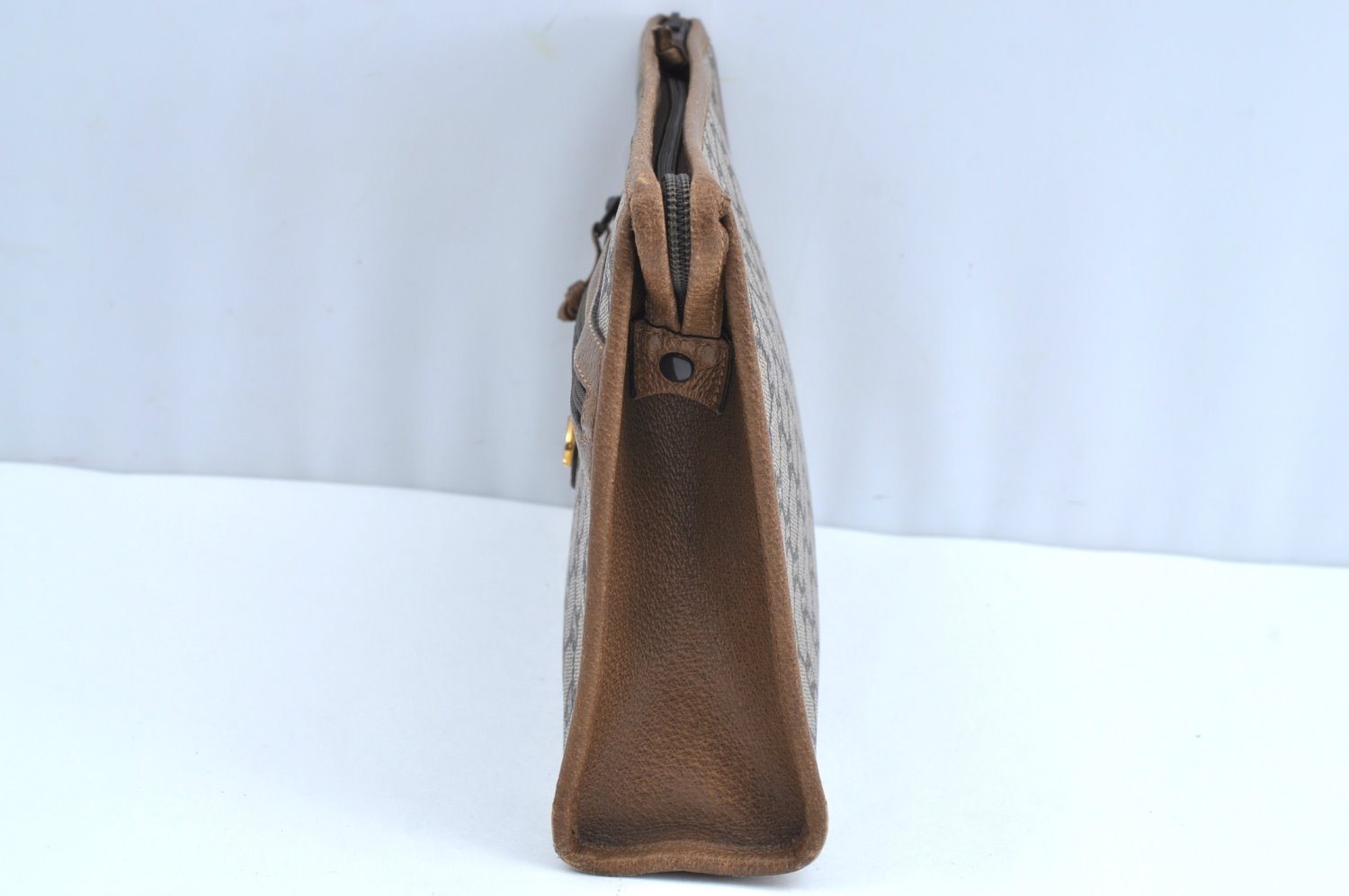 Authentic GUCCI GG Plus Clutch Hand Bag Purse PVC Leather Brown K5632