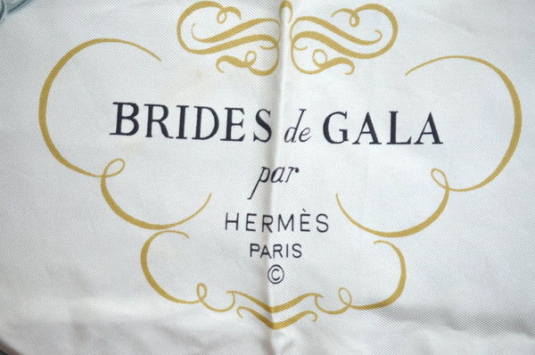 Authentic HERMES Carre 90 Scarf "BRIDES de GALA par" Silk Blue K5640