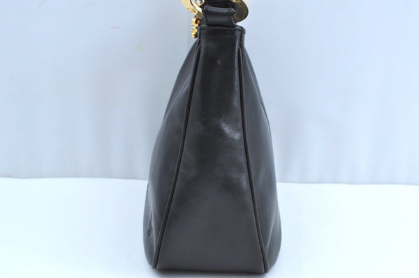 Authentic MCM Vintage Leather Shoulder Bag Purse Black K5643