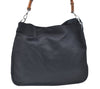 Authentic GUCCI Vintage Bamboo Shoulder Tote Bag Nylon Enamel Black K5664