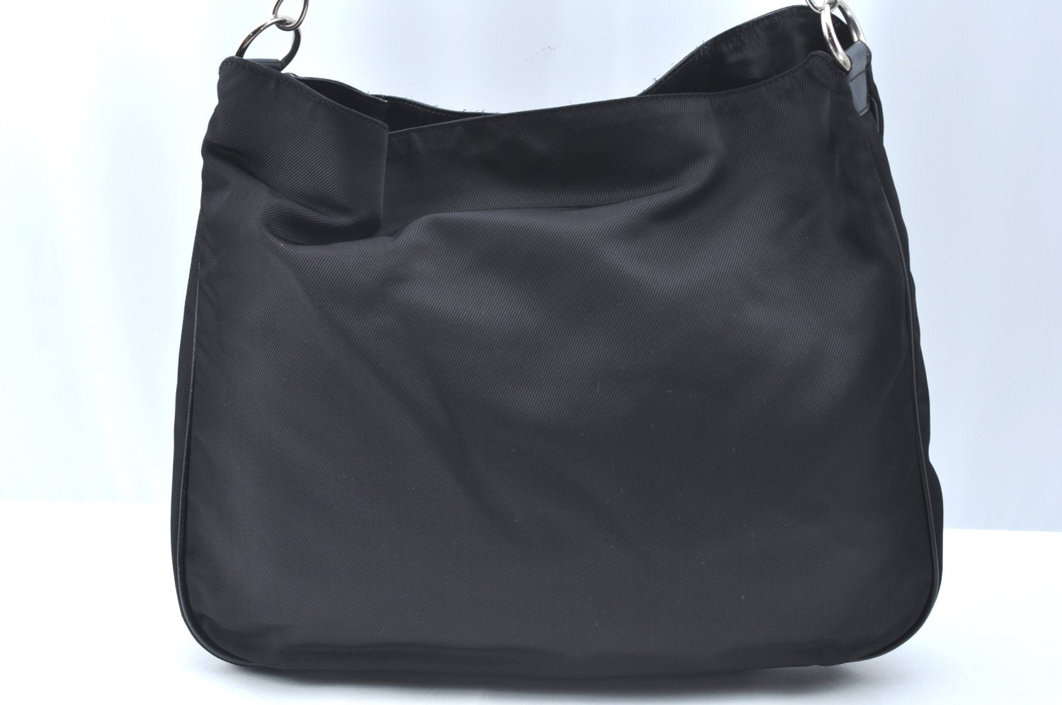 Authentic GUCCI Vintage Bamboo Shoulder Tote Bag Nylon Enamel Black K5664