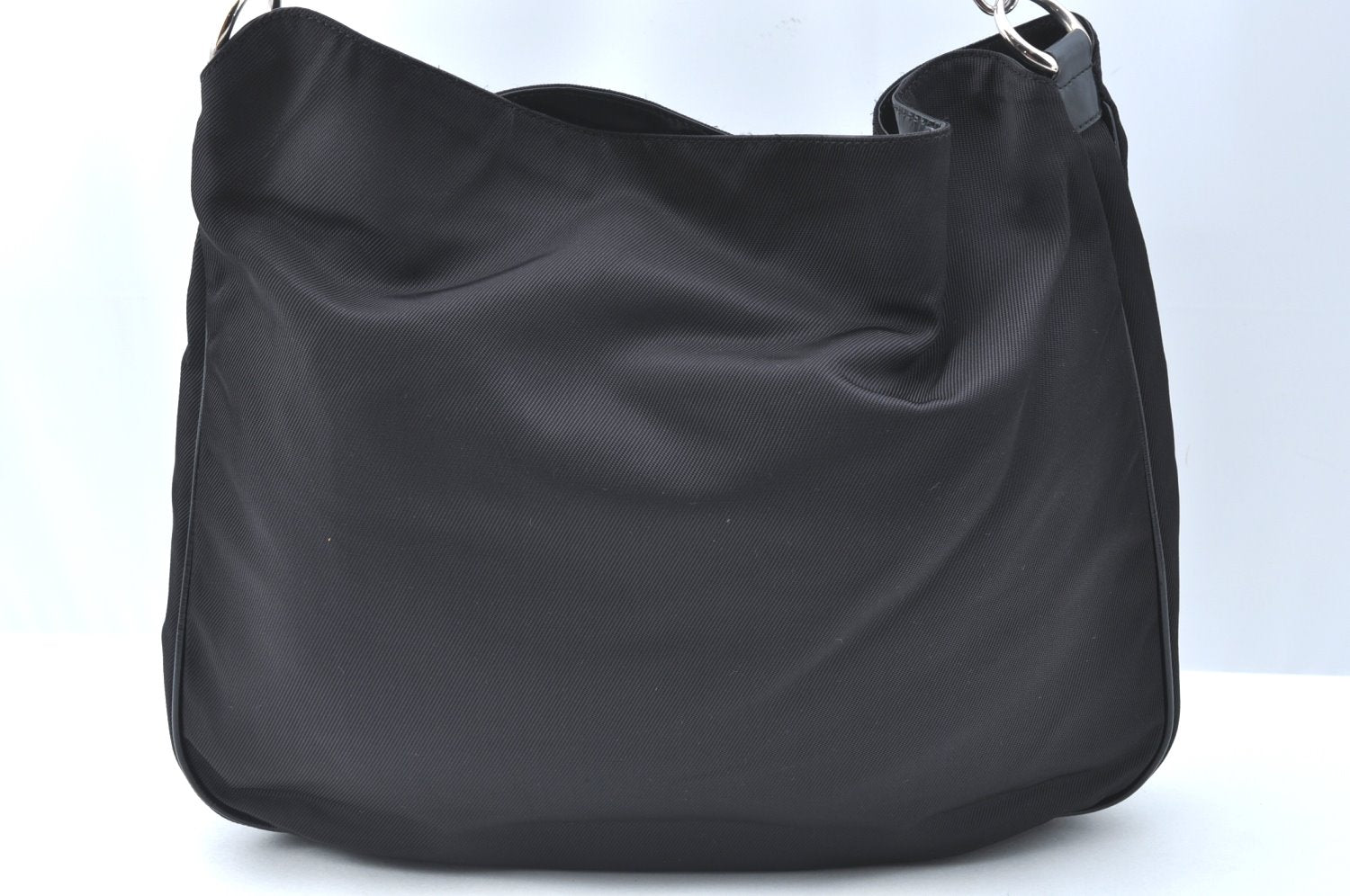 Authentic GUCCI Vintage Bamboo Shoulder Tote Bag Nylon Enamel Black K5664