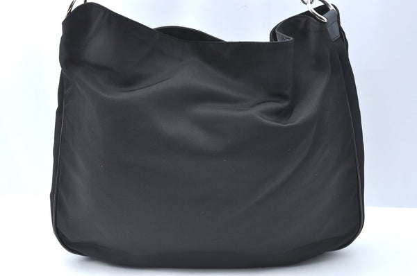 Authentic GUCCI Vintage Bamboo Shoulder Tote Bag Nylon Enamel Black K5664