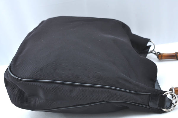 Authentic GUCCI Vintage Bamboo Shoulder Tote Bag Nylon Enamel Black K5664