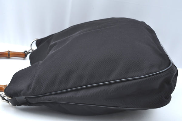 Authentic GUCCI Vintage Bamboo Shoulder Tote Bag Nylon Enamel Black K5664