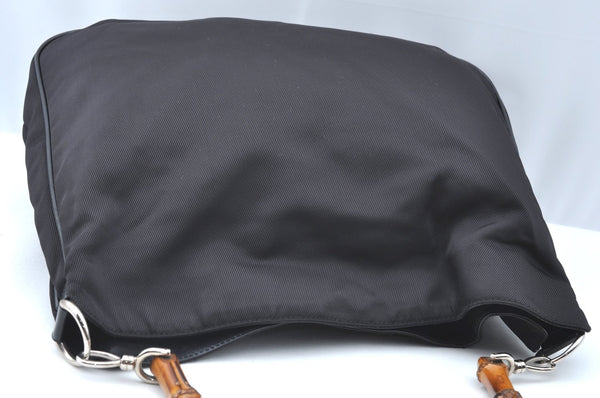 Authentic GUCCI Vintage Bamboo Shoulder Tote Bag Nylon Enamel Black K5664