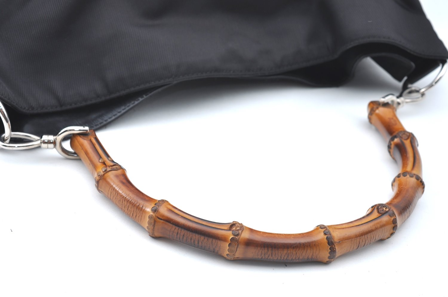 Authentic GUCCI Vintage Bamboo Shoulder Tote Bag Nylon Enamel Black K5664