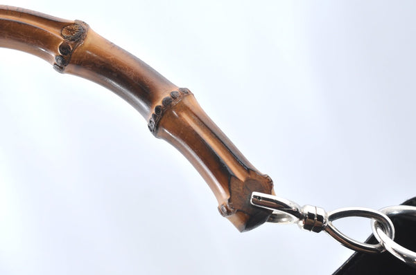 Authentic GUCCI Vintage Bamboo Shoulder Tote Bag Nylon Enamel Black K5664