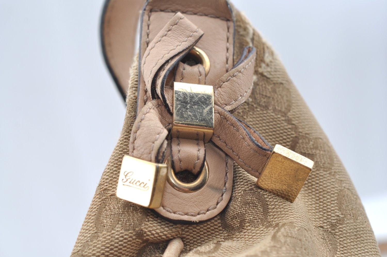 Authentic GUCCI Princy Ribbon Canvas Shoulder Cross Body Bag 204939 Beige K5667