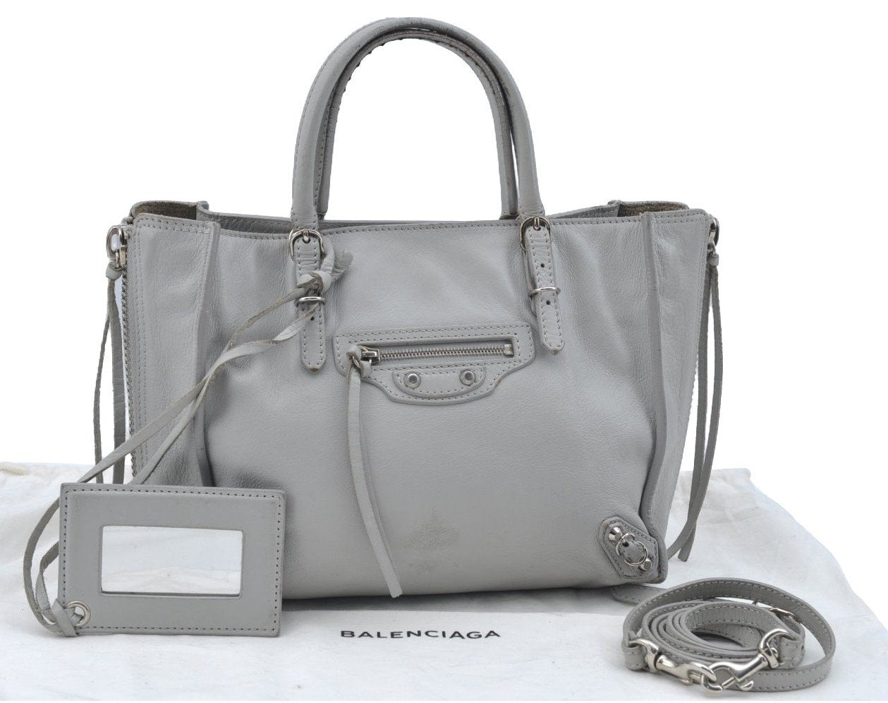 Authentic BALENCIAGA Papier Mini 2Way Hand Bag Leather 305572 Light Gray K5679