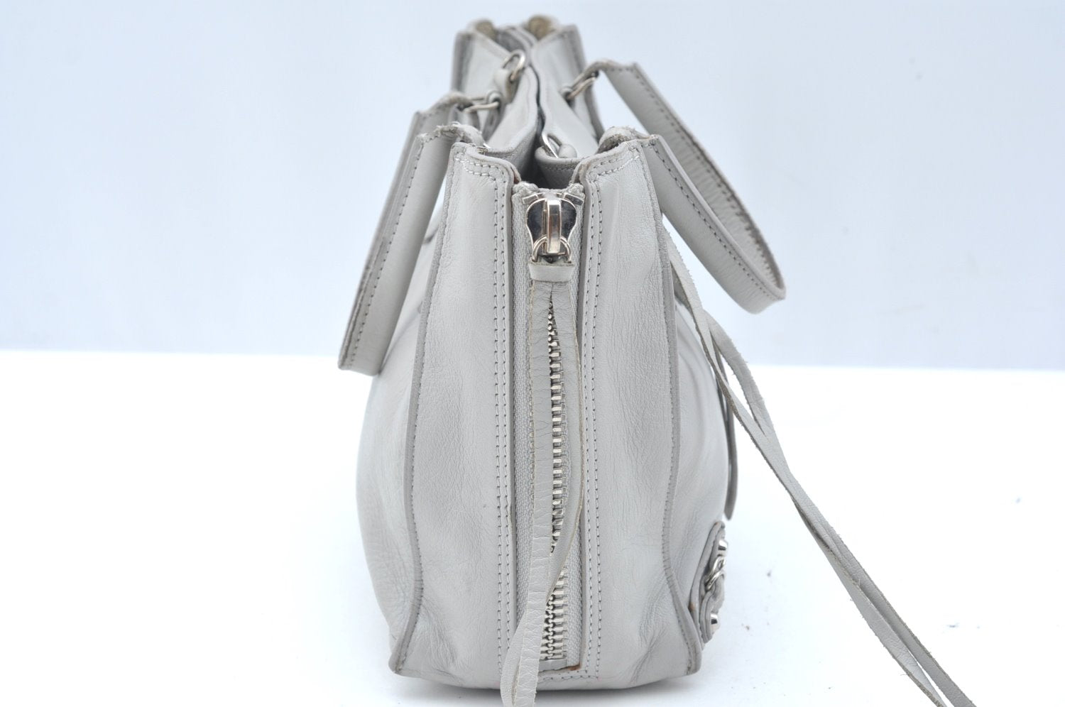 Authentic BALENCIAGA Papier Mini 2Way Hand Bag Leather 305572 Light Gray K5679