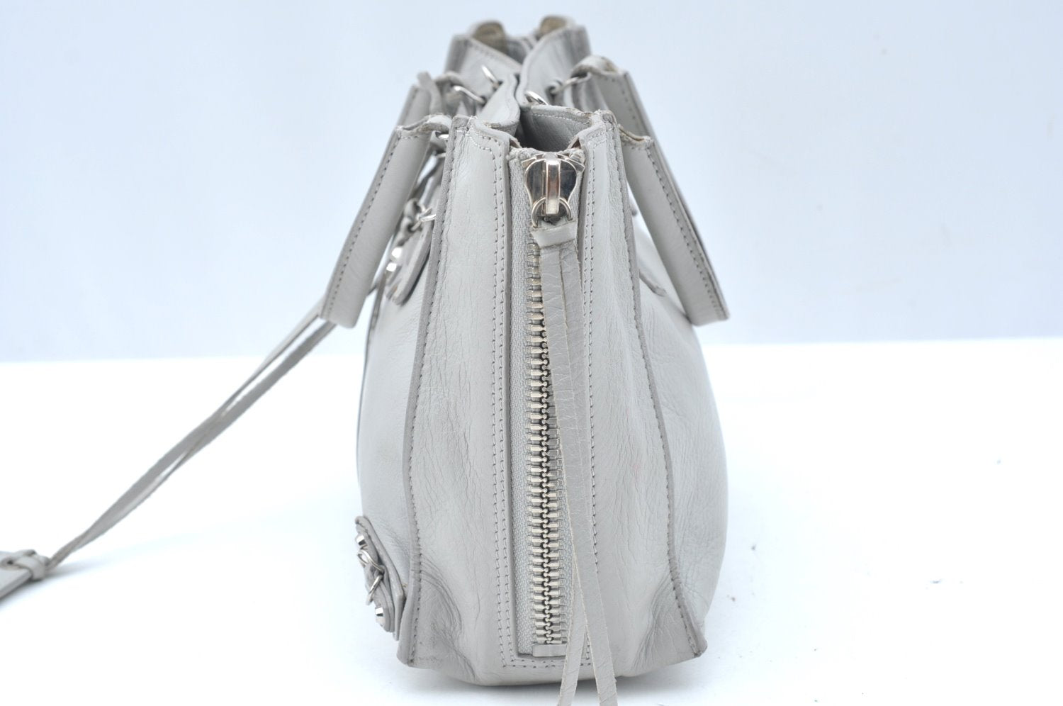 Authentic BALENCIAGA Papier Mini 2Way Hand Bag Leather 305572 Light Gray K5679