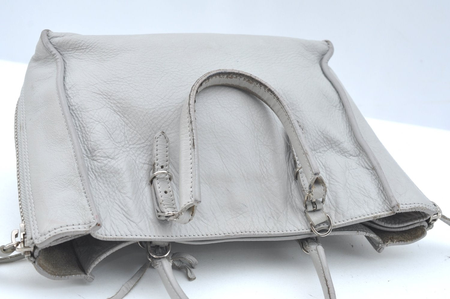 Authentic BALENCIAGA Papier Mini 2Way Hand Bag Leather 305572 Light Gray K5679