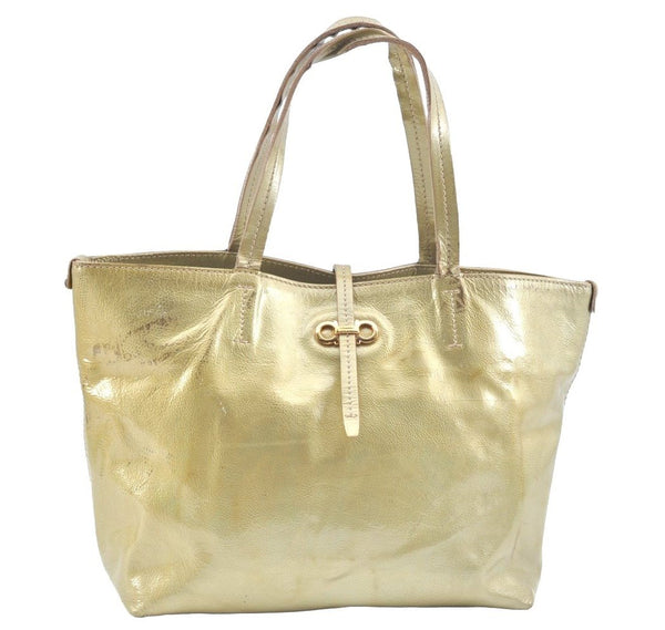 Authentic Salvatore Ferragamo Vintage Gancini Tote Hand Bag PVC Gold Junk K5687