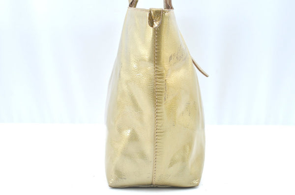 Authentic Salvatore Ferragamo Vintage Gancini Tote Hand Bag PVC Gold Junk K5687