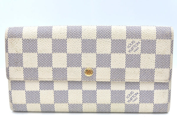 Authentic Louis Vuitton Damier Azur Portefeuille Sarah Wallet N61735 LV K5694