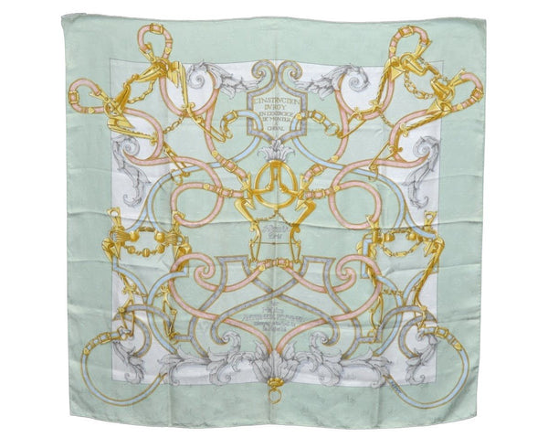 Authentic HERMES Carre 90 Scarf "L'INSTRVCTION DV ROY" Silk Green K5700