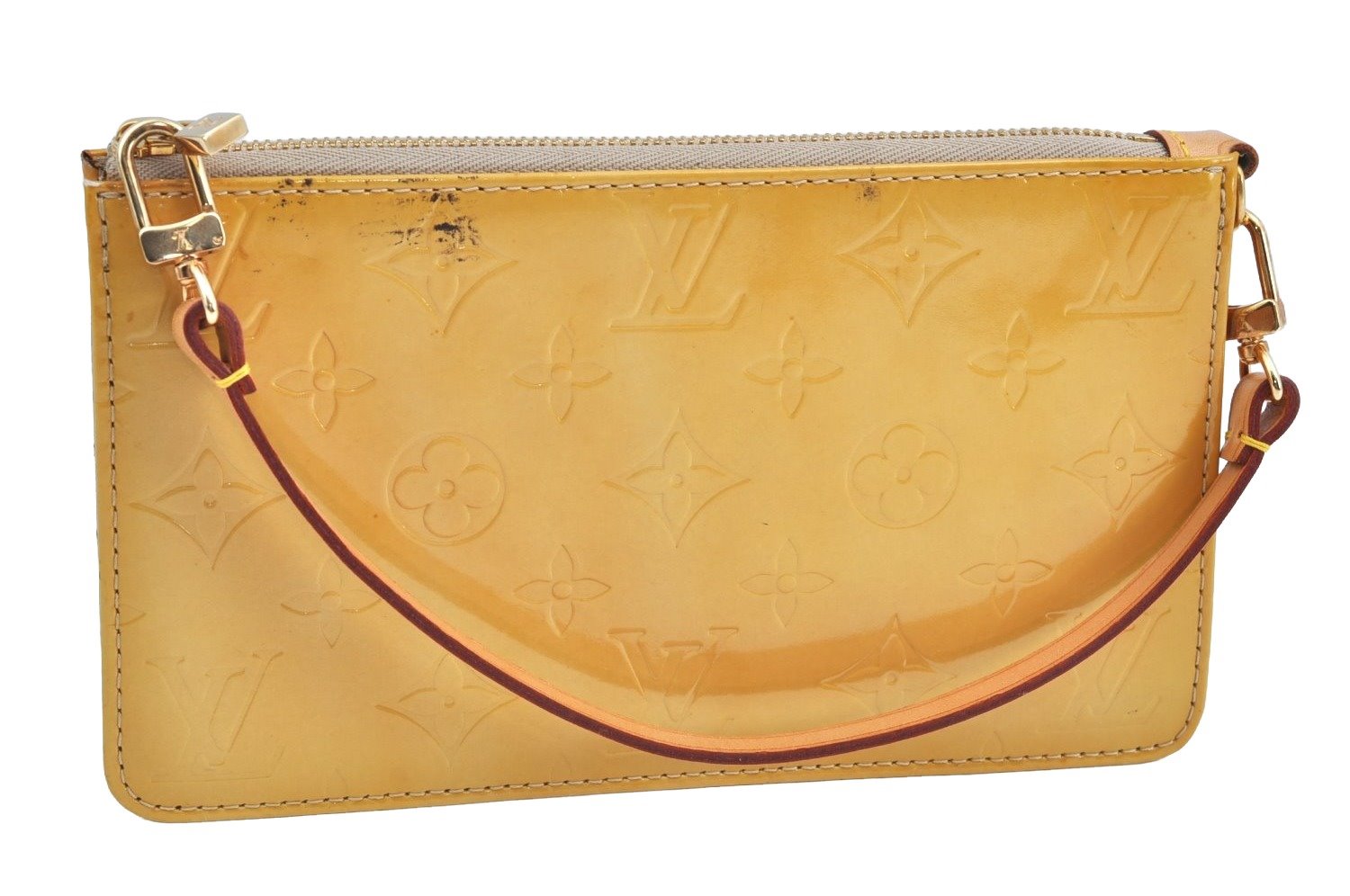 Authentic Louis Vuitton Vernis Lexington Hand Bag Pouch Yellow M91010 LV K5704