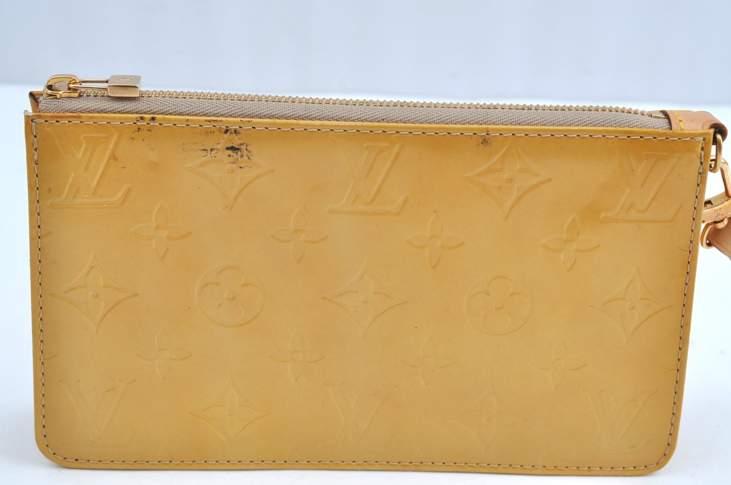 Authentic Louis Vuitton Vernis Lexington Hand Bag Pouch Yellow M91010 LV K5704