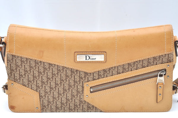 Authentic Christian Dior Trotter Shoulder Hand Bag Canvas Leather Brown K5706