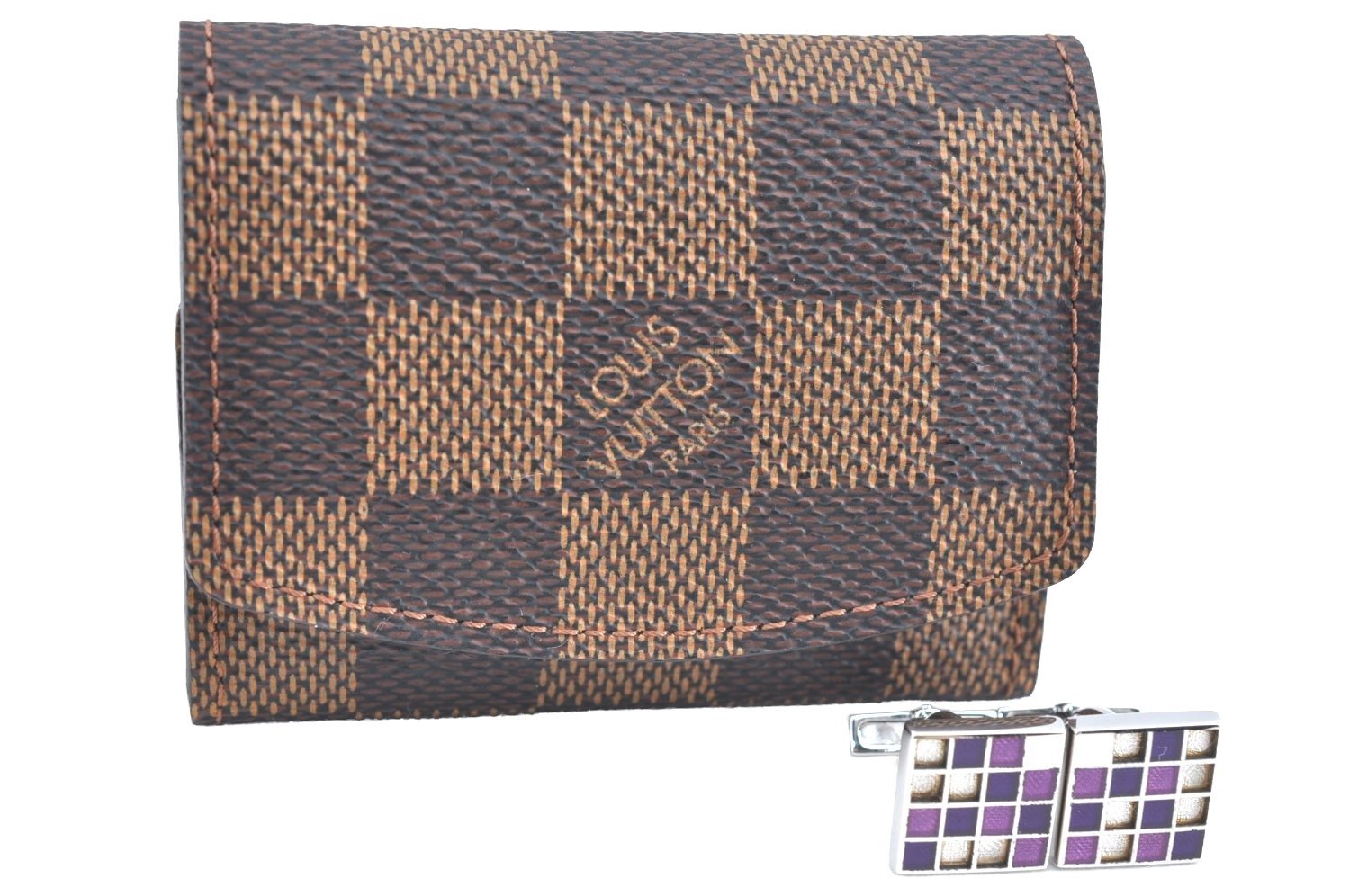 Authentic Louis Vuitton Damier Cufflinks Accessory Case Pouch M64681 LV K5709