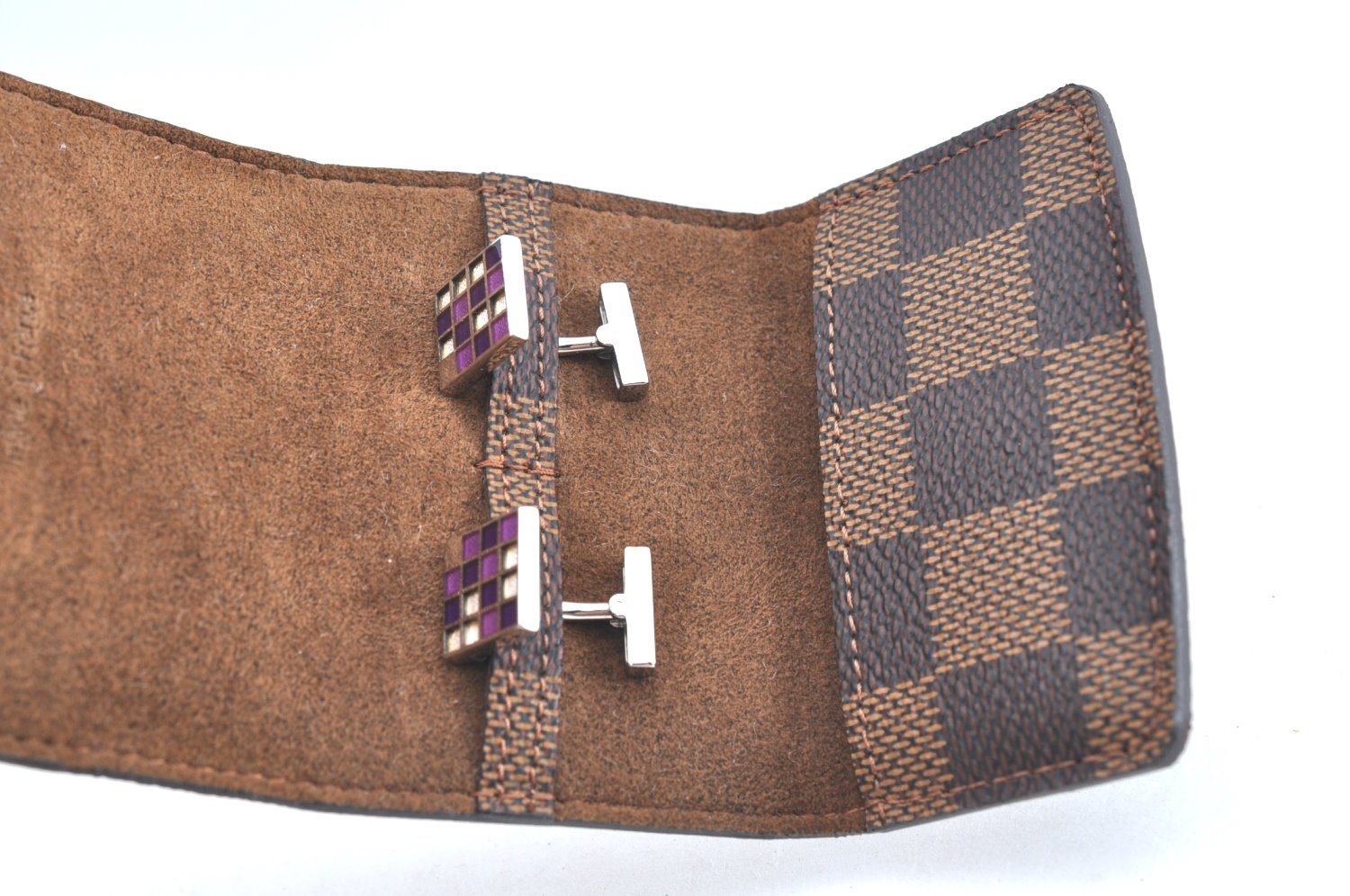 Authentic Louis Vuitton Damier Cufflinks Accessory Case Pouch M64681 LV K5709