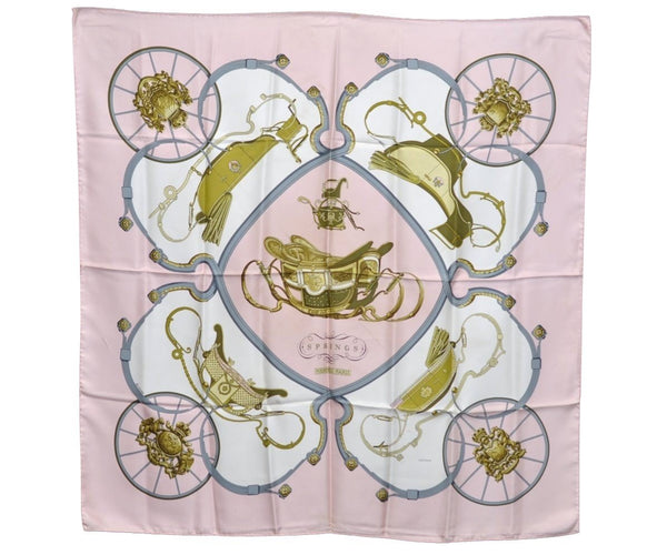 Authentic HERMES Carre 90 Scarf "SPRINGS" Silk Pink K5712