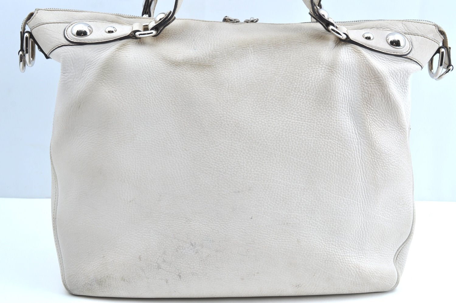 Authentic GUCCI Vintage 2Way Shoulder Tote Bag Leather 232949 White K5716