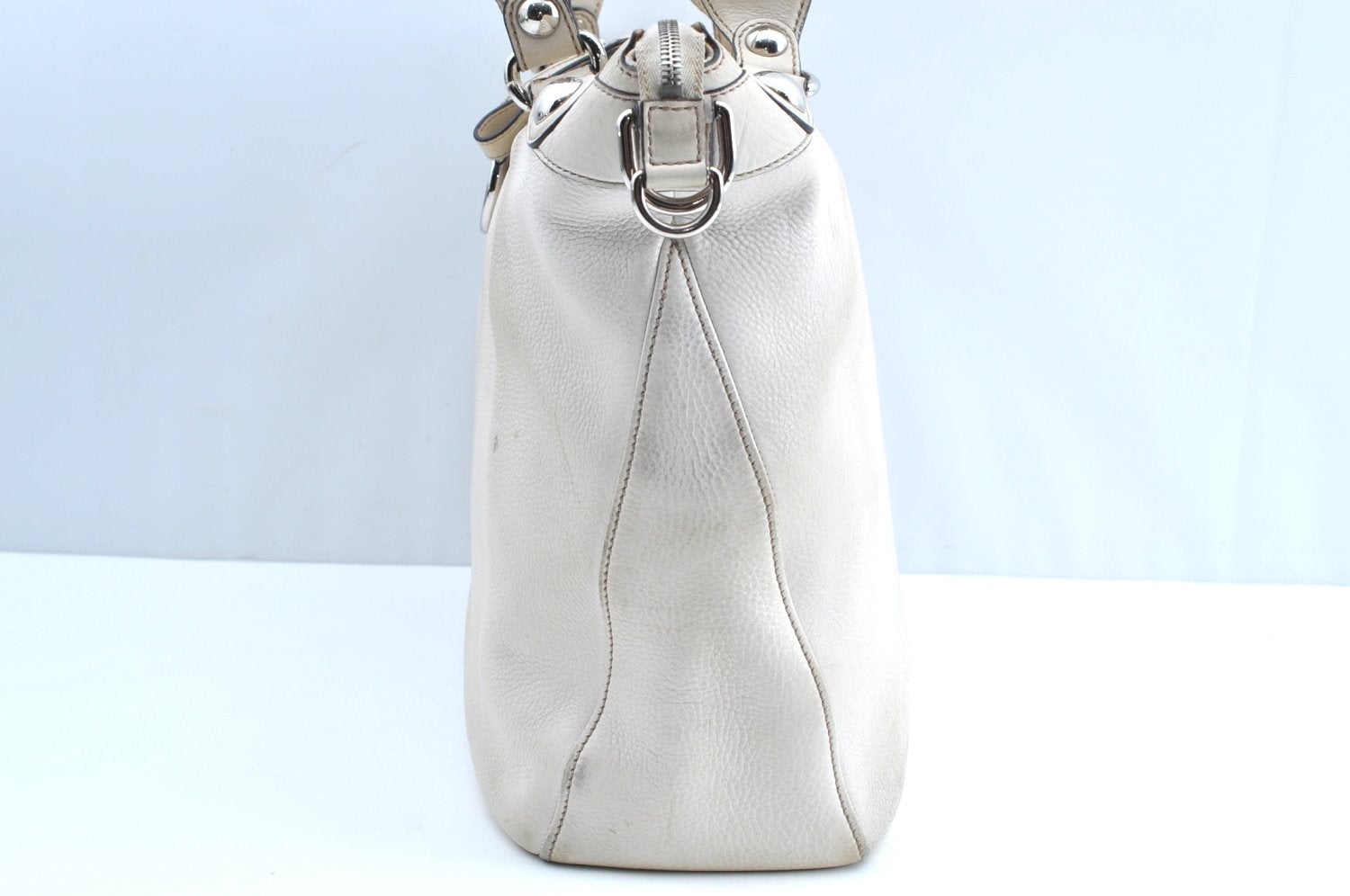 Authentic GUCCI Vintage 2Way Shoulder Tote Bag Leather 232949 White K5716