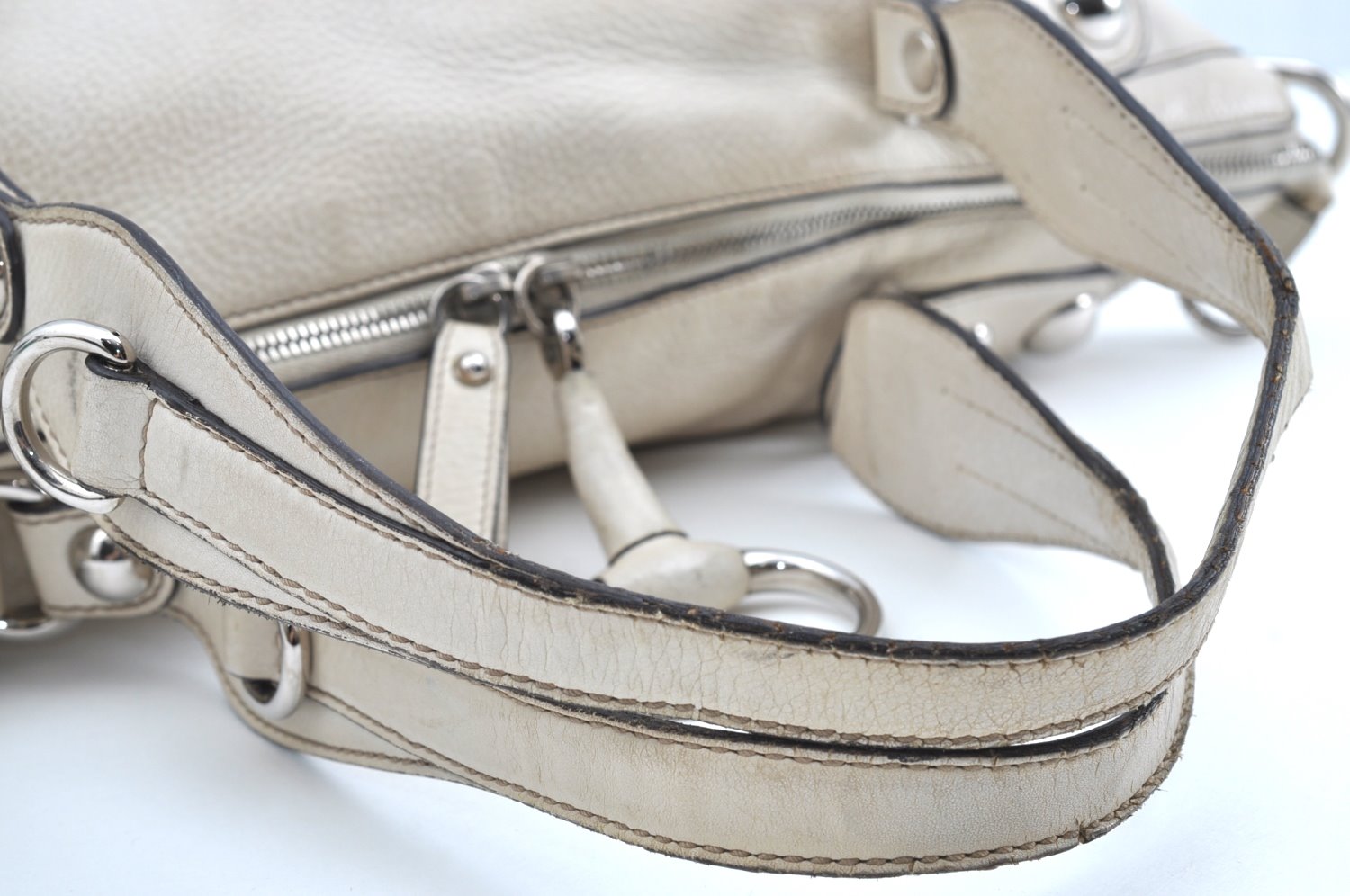 Authentic GUCCI Vintage 2Way Shoulder Tote Bag Leather 232949 White K5716