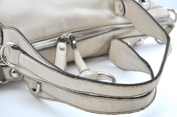 Authentic GUCCI Vintage 2Way Shoulder Tote Bag Leather 232949 White K5716