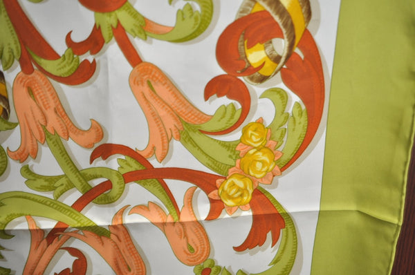 Authentic HERMES Carre 90 Scarf "LE MORS A LA CONETABLE" Silk Green Box K5729