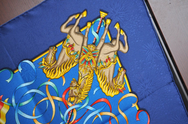 Authentic HERMES Carre 90 Scarf "LUNA PARK" Silk Blue Box K5730