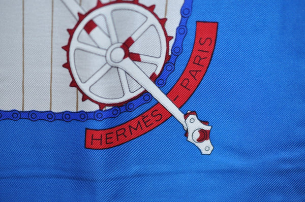 Authentic HERMES Carre 90 Scarf "LES BECANES" Silk Blue K5741