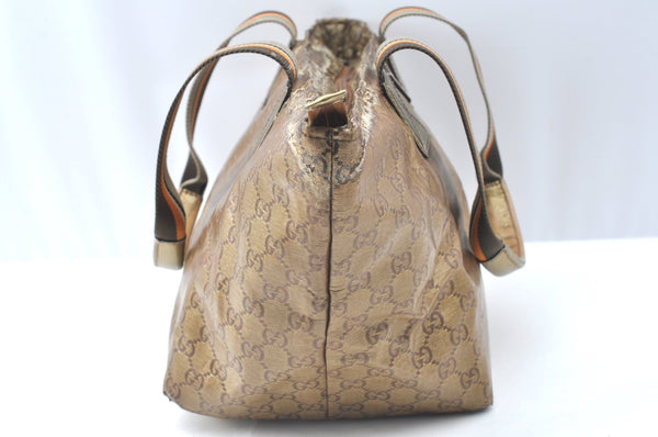 Authentic GUCCI GG Crystal Shoulder Tote Bag PVC Leather 131230 Gold Junk K5753