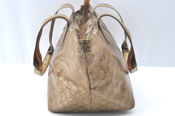 Authentic GUCCI GG Crystal Shoulder Tote Bag PVC Leather 131230 Gold Junk K5753