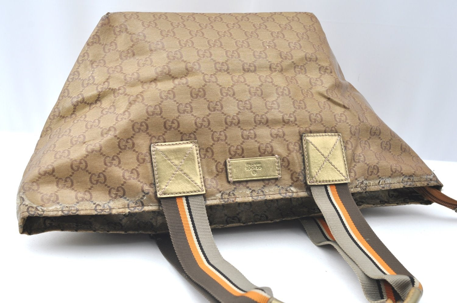 Authentic GUCCI GG Crystal Shoulder Tote Bag PVC Leather 131230 Gold Junk K5753