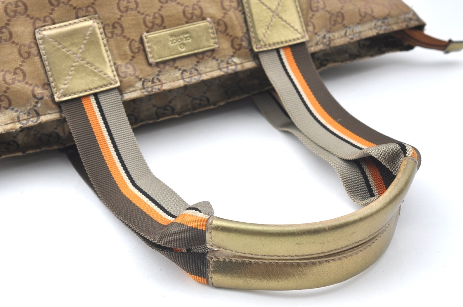 Authentic GUCCI GG Crystal Shoulder Tote Bag PVC Leather 131230 Gold Junk K5753